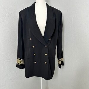 R&M Richards Vintage Black Double Breasted Blazer Gold Embroidered Cuffs Size 18